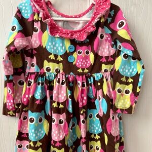 Eleanor Rose Owl Print Dress - Pink, Blue, Brown